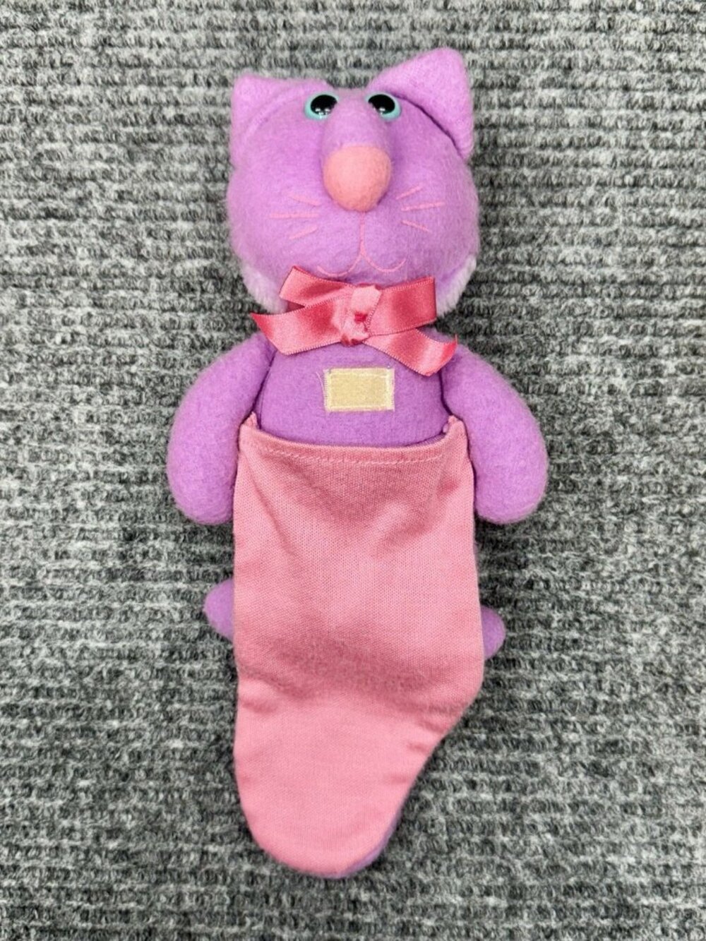 Vintage 1987 Hallmark Purr-Tenders Sock-ems Cat Rabbit Plush 7" Purple Pink Toy